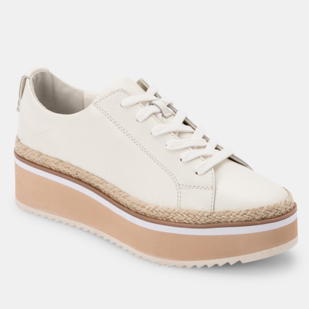 Dolce Vita Tinley Sneaker White Leather and Rattan Platform Sneakers